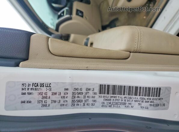 1C4RJECG9GC329380 2016 JEEP GRAND White Панорамний вид салону 360°