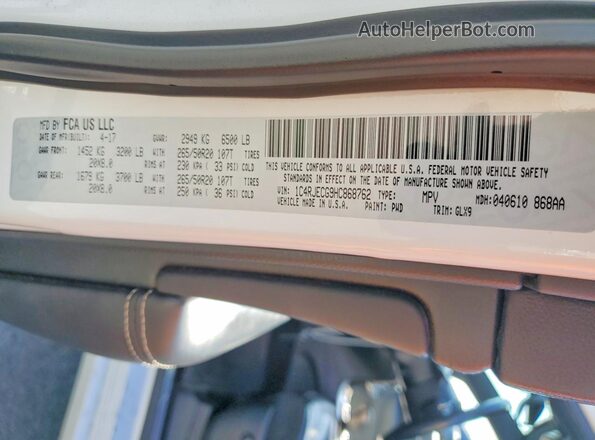 1C4RJECG9HC868762 2017 JEEP GRAND Белый Вид наклейки с VIN-кодом