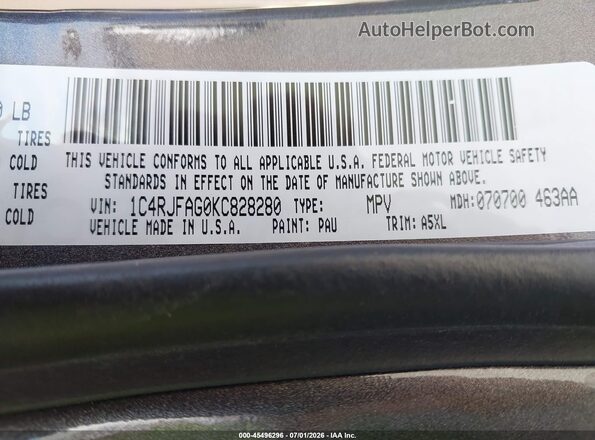 1C4RJFAG0KC828280 2019 JEEP GRAND CHEROKEE Серый Вид подкапотного пространства