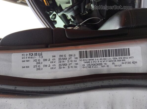 1C4RJFAG0KC849999 2019 JEEP GRAND Серебряный Вид наклейки с VIN-кодом
