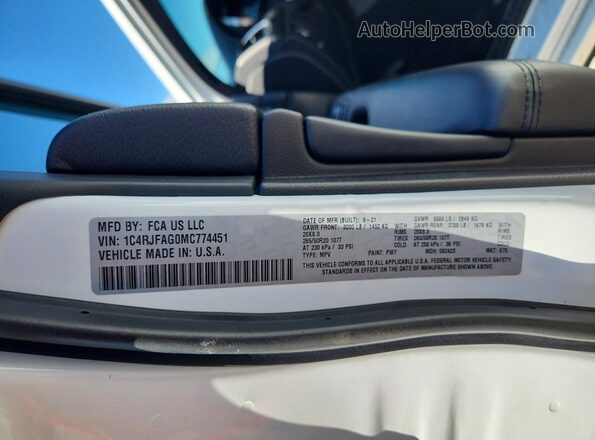 1C4RJFAG0MC774451 2021 JEEP GRAND White VIN կոդի պիտակի տեսք