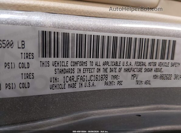 1C4RJFAG1JC161878 2018 JEEP GRAND CHEROKEE Silver Շարժիչի բաժամունքի տեսք