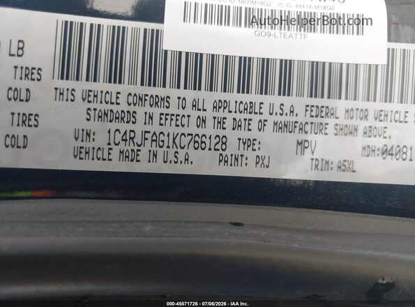 1C4RJFAG1KC766128 2019 JEEP GRAND CHEROKEE Black Widok komory silnika