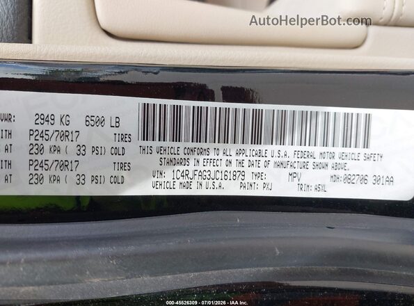 1C4RJFAG3JC161879 2018 JEEP GRAND CHEROKEE Черный Вид подкапотного пространства