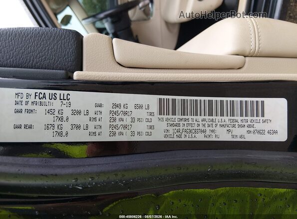 1C4RJFAG3KC837040 2019 JEEP GRAND CHEROKEE Black ძრავის განყოფილების ხედი