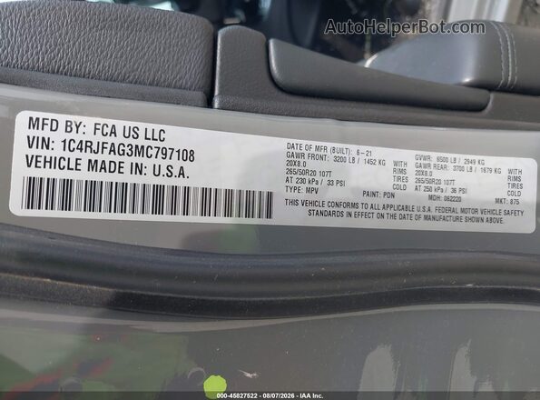 1C4RJFAG3MC797108 2021 JEEP GRAND CHEROKEE Gray ძრავის განყოფილების ხედი