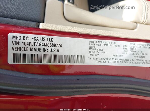 1C4RJFAG4MC689774 2021 JEEP GRAND CHEROKEE Red Engine compartment view