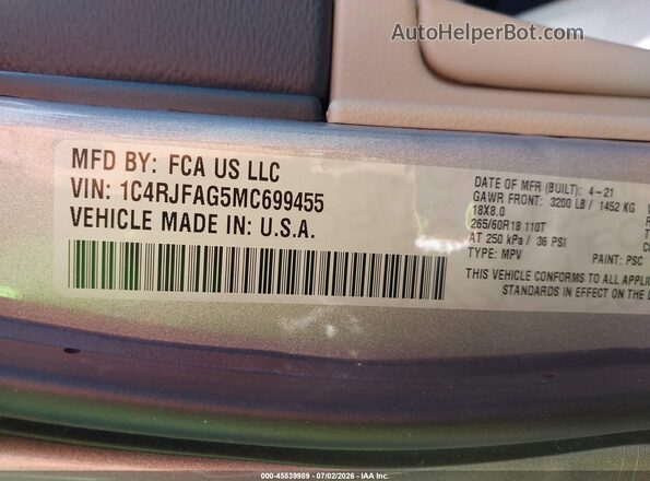 1C4RJFAG5MC699455 2021 JEEP GRAND CHEROKEE Silver Вид підкапотного простору