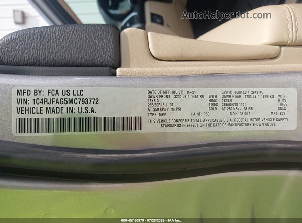 1C4RJFAG5MC793772 2021 JEEP GRAND CHEROKEE Серебряный Вид подкапотного пространства