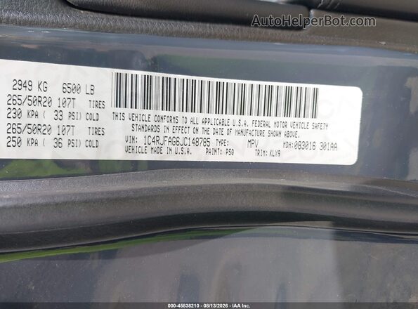 1C4RJFAG6JC148785 2018 JEEP GRAND CHEROKEE Gray Շարժիչի բաժամունքի տեսք