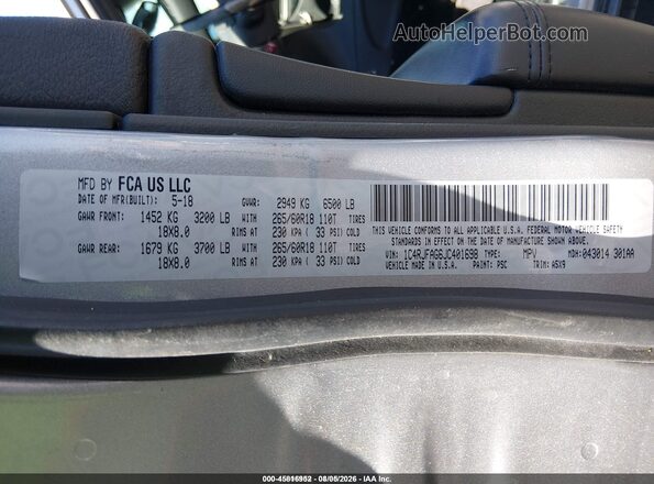 1C4RJFAG6JC401698 2018 JEEP GRAND CHEROKEE Серебряный Вид подкапотного пространства