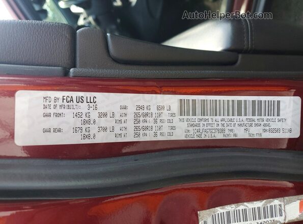 1C4RJFAG7GC378389 2016 JEEP GRAND Red VIN sticker view