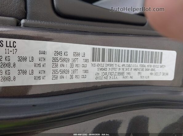 1C4RJFAG7JC189085 2018 JEEP GRAND CHEROKEE Gray Vista del compartimento del motor