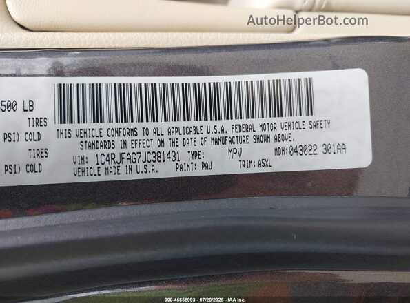 1C4RJFAG7JC381431 2018 JEEP GRAND CHEROKEE Gray Engine compartment view