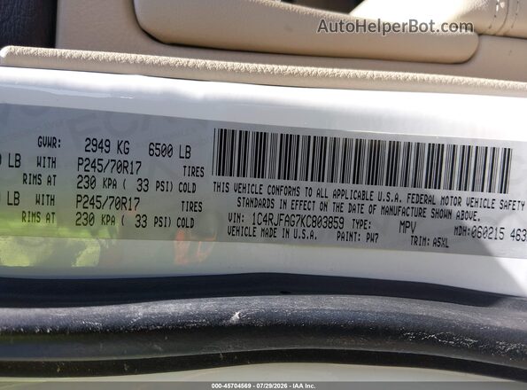 1C4RJFAG7KC803859 2019 JEEP GRAND CHEROKEE White Շարժիչի բաժամունքի տեսք