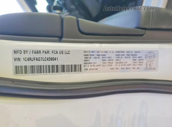 1C4RJFAG7LC439041 2020 JEEP GRAND White Панорамний вид салону 360°