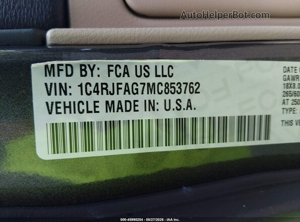 1C4RJFAG7MC853762 2021 JEEP GRAND CHEROKEE Black Widok komory silnika