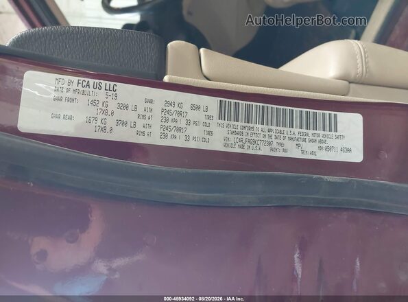 1C4RJFAG9KC772307 2019 JEEP GRAND CHEROKEE Burgundy Շարժիչի բաժամունքի տեսք