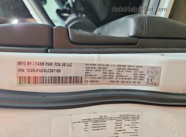 1C4RJFAGXLC367185 2020 JEEP GRAND White 