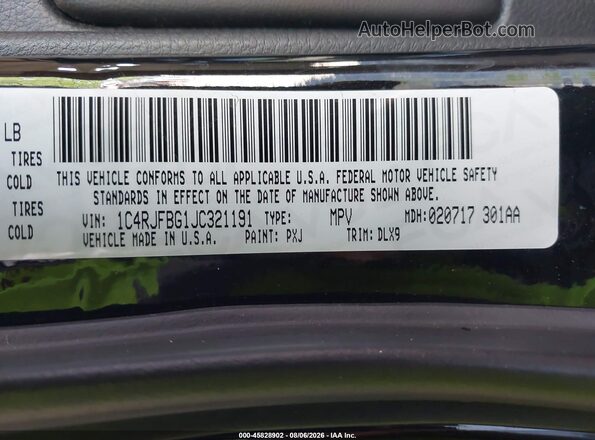 1C4RJFBG1JC321191 2018 JEEP GRAND CHEROKEE Черный Вид подкапотного пространства