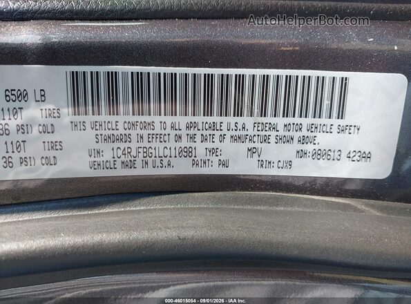 1C4RJFBG1LC110981 2020 JEEP GRAND CHEROKEE Gray Вид підкапотного простору