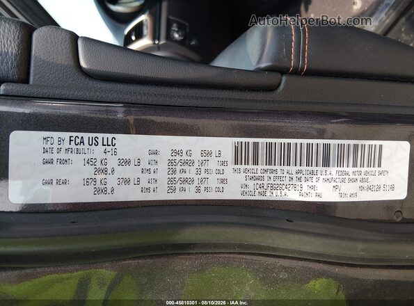 1C4RJFBG2GC427819 2016 JEEP GRAND CHEROKEE Серый Вид подкапотного пространства