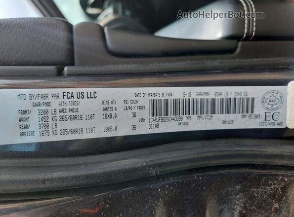 1C4RJFBG2GC443390 2016 JEEP GRAND Charcoal VIN sticker view
