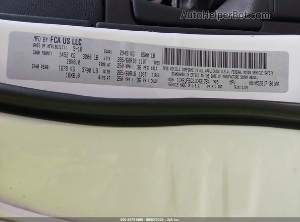 1C4RJFBG2JC431764 2018 JEEP GRAND CHEROKEE White Вид підкапотного простору