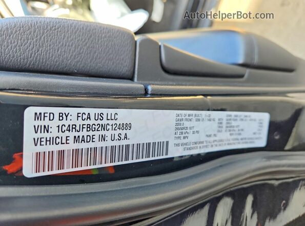 1C4RJFBG2NC124889 2022 JEEP GRAND Black Vista interior de 360 grados