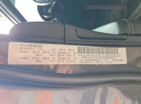 1C4RJFBG3HC706598 2017 JEEP GRAND Серый Вид наклейки с VIN-кодом