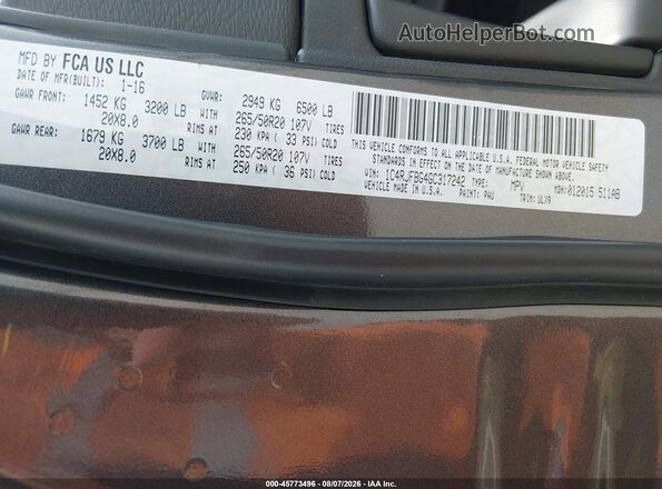 1C4RJFBG4GC317242 2016 JEEP GRAND CHEROKEE Gray Engine compartment view