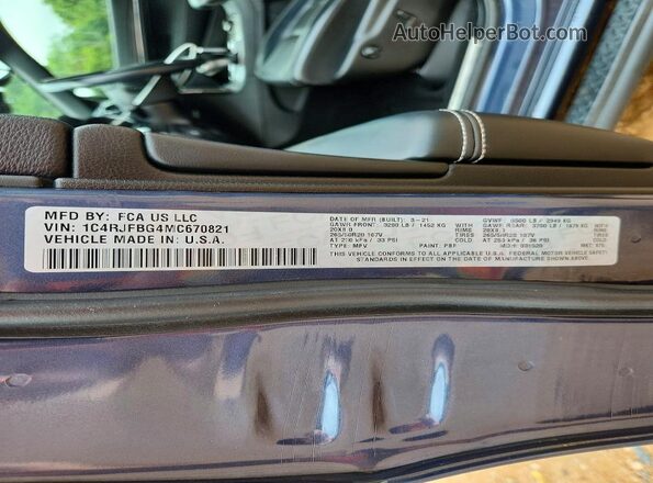 1C4RJFBG4MC670821 2021 JEEP GRAND Blue VIN sticker view