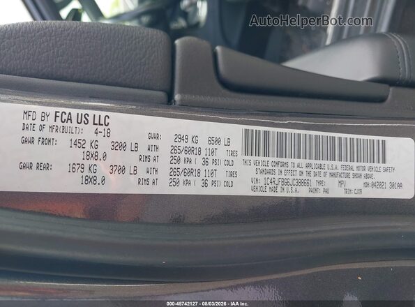 1C4RJFBG6JC388661 2018 JEEP GRAND CHEROKEE Gray Vista del compartimento del motor