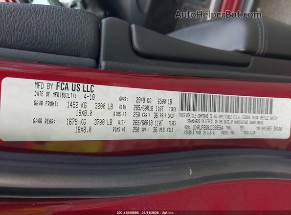 1C4RJFBG8JC388564 2018 JEEP GRAND CHEROKEE Red Engine compartment view