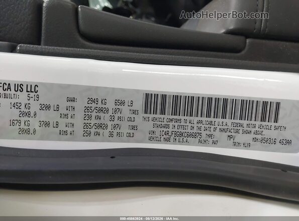 1C4RJFBG8KC606875 2019 JEEP GRAND CHEROKEE Белый Вид подкапотного пространства
