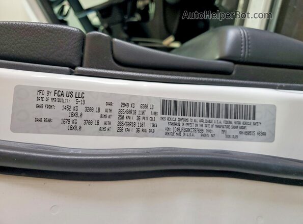 1C4RJFBG8KC787699 2019 JEEP GRAND Белый Вид наклейки с VIN-кодом