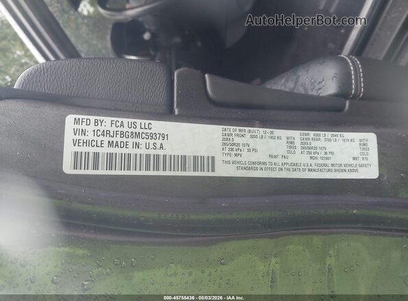 1C4RJFBG8MC593791 2021 JEEP GRAND CHEROKEE Black Вид підкапотного простору