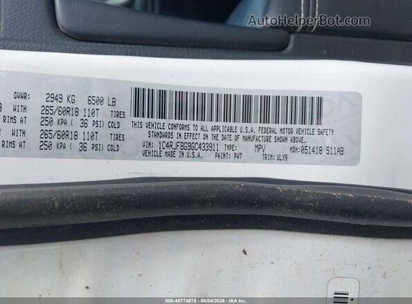 1C4RJFBG9GC433911 2016 JEEP GRAND CHEROKEE White Vista del compartimento del motor