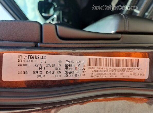 1C4RJFBG9JC469654 2018 JEEP GRAND Gray VIN კოდის სტიკერის ხედი