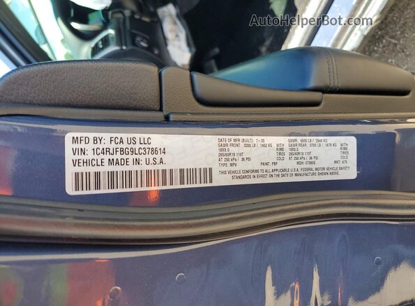 1C4RJFBG9LC378614 2020 JEEP GRAND Синий Вид наклейки с VIN-кодом