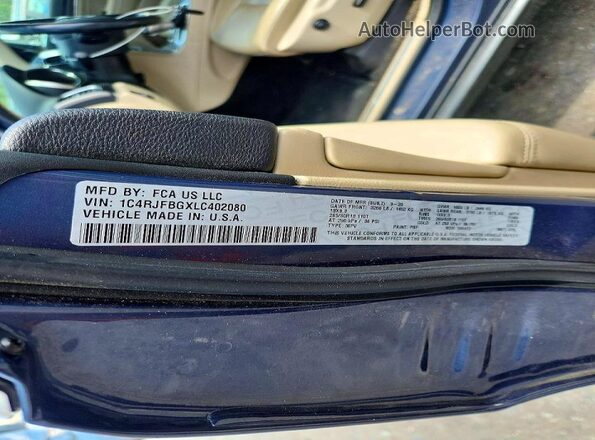 1C4RJFBGXLC402080 2020 JEEP GRAND Blue VIN sticker view
