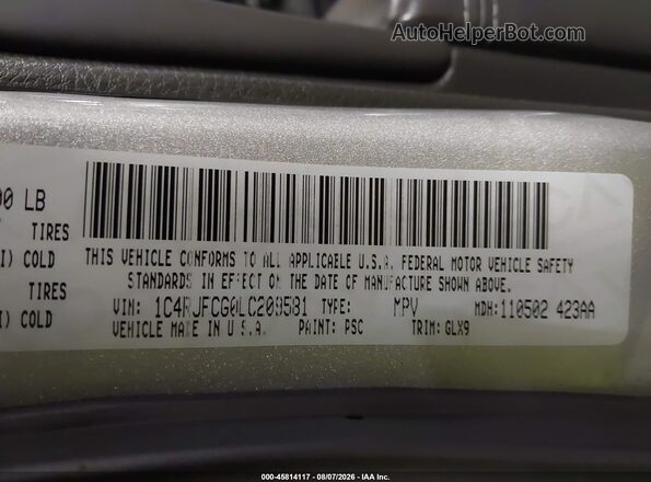 1C4RJFCG0LC209581 2020 JEEP GRAND CHEROKEE Silver Widok komory silnika