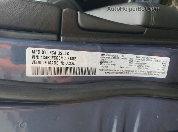 1C4RJFCG3MC581868 2021 JEEP GRAND Синий Вид наклейки с VIN-кодом