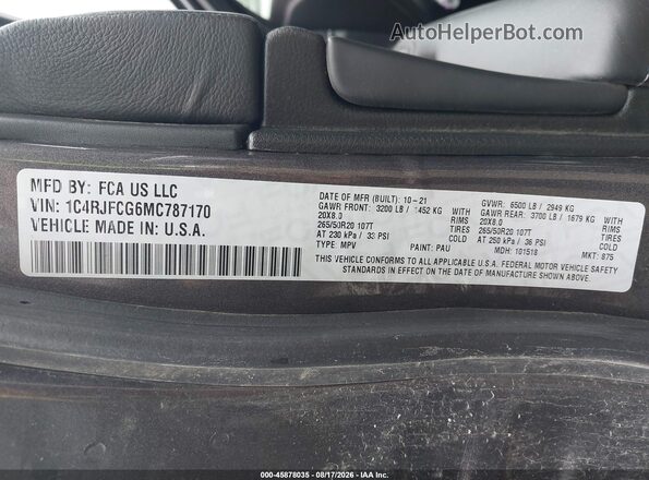 1C4RJFCG6MC787170 2021 JEEP GRAND CHEROKEE Black Շարժիչի բաժամունքի տեսք
