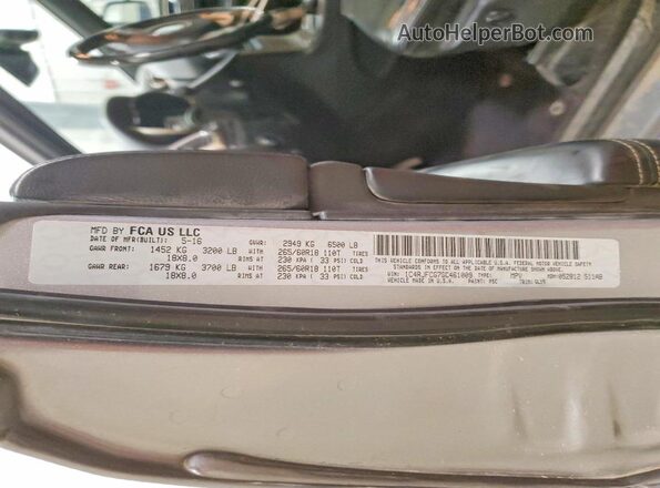 1C4RJFCG7GC461009 2016 JEEP GRAND Silver 360 interior view