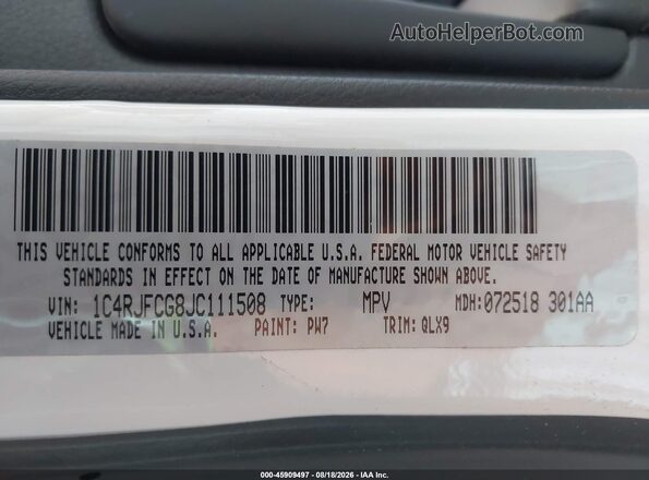 1C4RJFCG8JC111508 2018 JEEP GRAND CHEROKEE White Vista del compartimento del motor