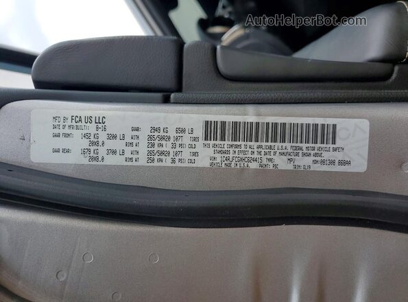 1C4RJFCGXHC624415 2017 JEEP GRAND Silver Vista de la etiqueta del VIN