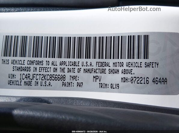 1C4RJFCT2KC856608 2019 JEEP GRAND CHEROKEE White Vista del compartimento del motor