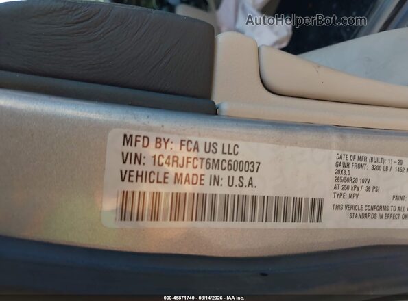 1C4RJFCT6MC600037 2021 JEEP GRAND CHEROKEE Gray Շարժիչի բաժամունքի տեսք