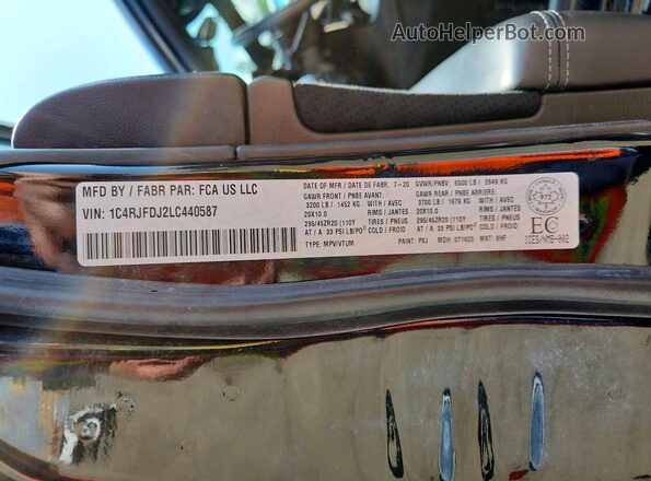 1C4RJFDJ2LC440587 2020 JEEP GRAND Черный Панорамный вид салона 360°